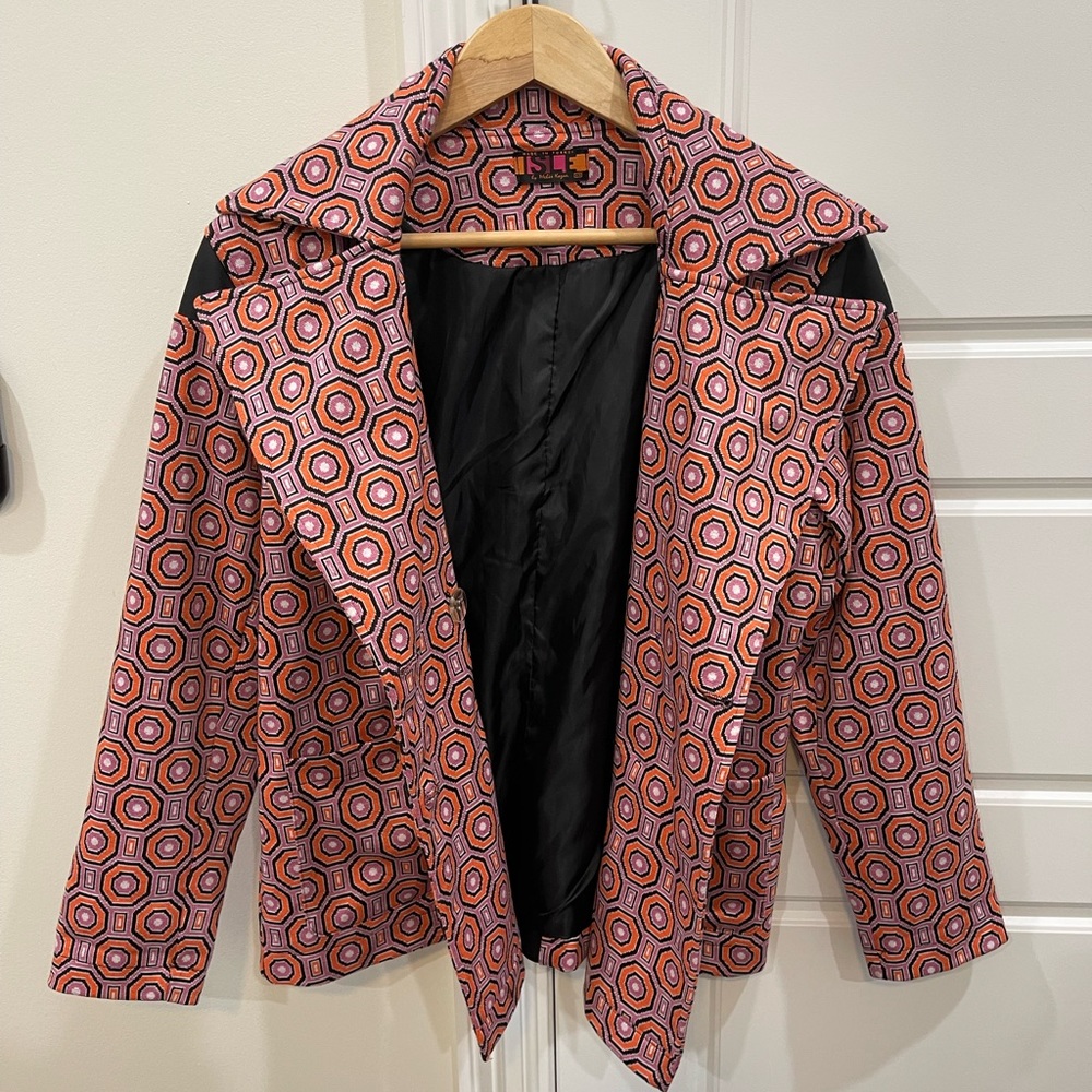 Isle by Melis Kozan Luxury brand Jacket Coat Pink & Orange Print Peacoat, XS